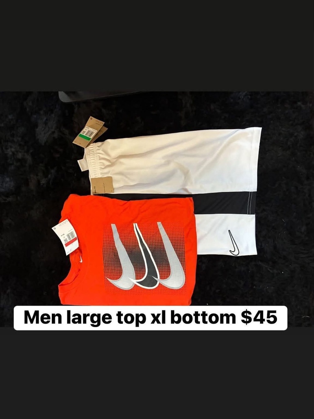 Nike Men’s Orange Graphic Short Sleeve Tee and White Athletic Shorts